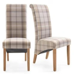 Set Of 2 Chester Dining Chairs, Woven Check Fabric -Dunelm Shop 30662747