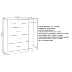 Nevada Small Single 5 Drawer Wardrobe -Dunelm Shop 30694090 alt09