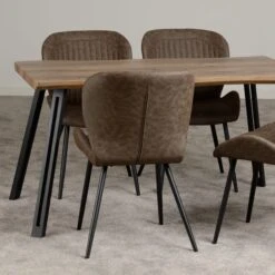 Quebec 4 Seater Wave Rectangular Dining Table With 4 Chairs, Brown