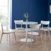 Blanco 4 Seater Round Pedestal Dining Table With 4 Casa Chairs, White -Dunelm Shop 30794147