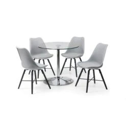 Kudos 4 Seater Round Glass Top Pedestal Dining Table, Silver -Dunelm Shop 30794581 alt02