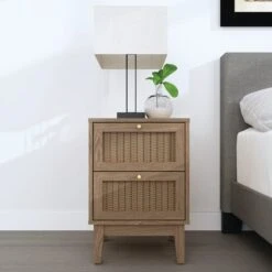 Alexander 2 Drawer Bedside Cabinet, Light Wood
