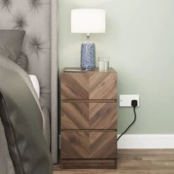 Set Of 2 Taranto 3 Drawer Bedside Tables, Walnut -Dunelm Shop 30825682 alt05