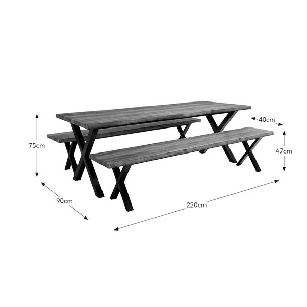 Ezra Large 8 Seater Dining Bench Set, 220cm 9 Ezra Large 8 Seater Dining Bench Set, 220cm - Image 7