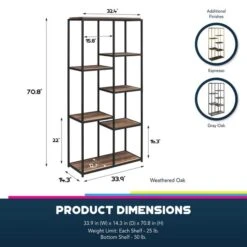 Quincy 5 Shelf Bookcase, Weathered Oak -Dunelm Shop 30860052 alt09
