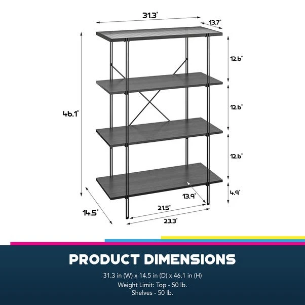 Wainwright 4 Shelf Bookcase, Black Oak 8 Wainwright 4 Shelf Bookcase, Black Oak - Image 6