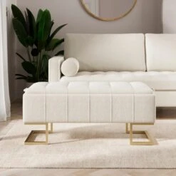 Holland Tray Table Ottoman, Ivory Sherpa -Dunelm Shop 30870372 alt01