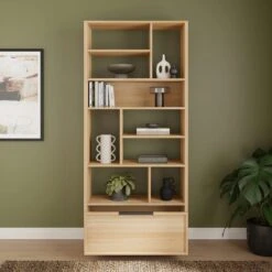 Hardy Slim Bookcase With Drawer, Oak Effect -Dunelm Shop 30874180 alt01