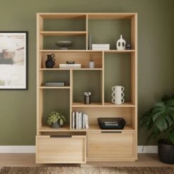 Hardy Wide Bookcase With 2 Drawers, Oak Effect -Dunelm Shop 30874521 alt01