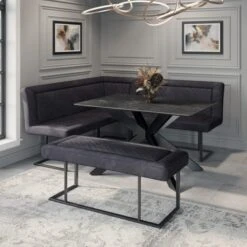 Indus Valley Athena 6 Seater Dining Table Corner Bench Set -Dunelm Shop 30877798