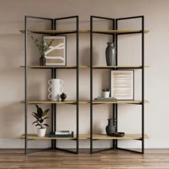 Ramson Tall And Wide Shelving Unit, Oak And Black