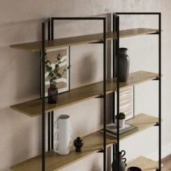 Ramson Tall And Wide Shelving Unit, Oak And Black -Dunelm Shop 30878042 alt02
