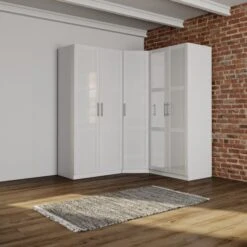 Harmony Sudbury Framed 3 Piece Mirrored Corner Wardrobe Set