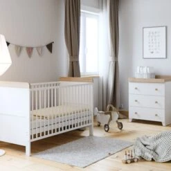 Little Acorns Classic Oak Effect Cot Bed And 3 Drawer Chest Nursery Set -Dunelm Shop 30892457