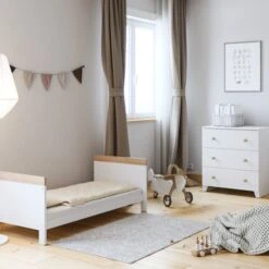 Little Acorns Classic Oak Effect Cot Bed And 3 Drawer Chest Nursery Set -Dunelm Shop 30892457 alt06