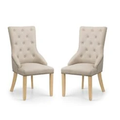 Loire Set Of 2 Button Back Dining Chairs, Linen -Dunelm Shop 30914227 alt02