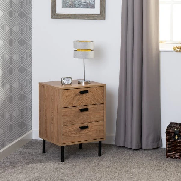 Barker 3 Drawer Bedside Table, Oak Effect 3 Barker 3 Drawer Bedside Table, Oak Effect
