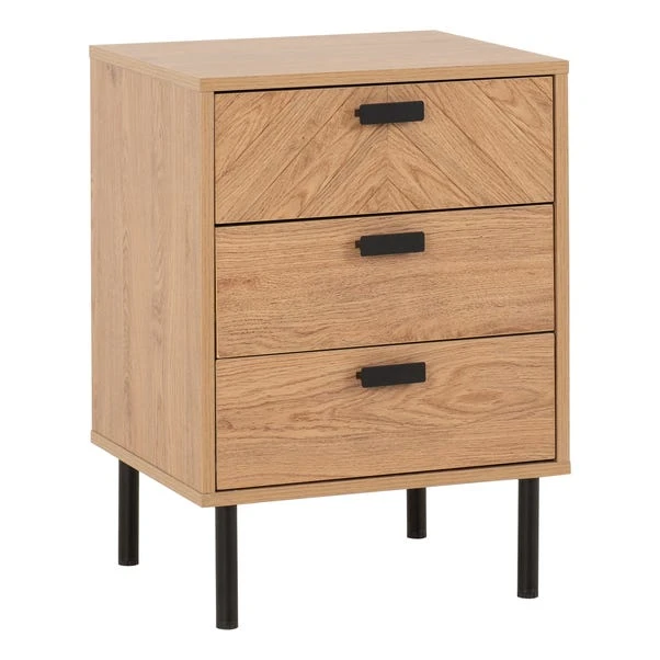Barker 3 Drawer Bedside Table, Oak Effect 4 Barker 3 Drawer Bedside Table, Oak Effect - Image 2