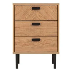 Barker 3 Drawer Bedside Table, Oak Effect 12 Barker 3 Drawer Bedside Table, Oak Effect -Dunelm Shop 30921157 alt02