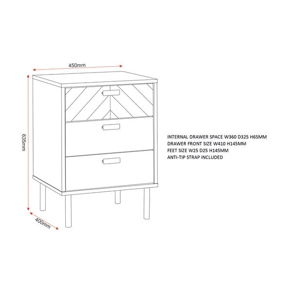 Barker 3 Drawer Bedside Table, Oak Effect 10 Barker 3 Drawer Bedside Table, Oak Effect - Image 8