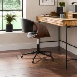 Modena Walnut Effect Office Chair, Black Faux Leather -Dunelm Shop 30926647 alt01