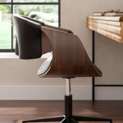 Modena Walnut Effect Office Chair, Black Faux Leather -Dunelm Shop 30926647 alt03