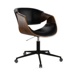 Modena Walnut Effect Office Chair, Black Faux Leather -Dunelm Shop 30926647 alt05