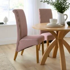 Set Of 2 Chester Linford Stripe Dining Chairs, Fabric