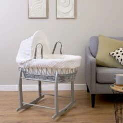 Clair De Lune Dimple Wicker Moses Basket With Deluxe Grey Rocking Stand -Dunelm Shop 30961422