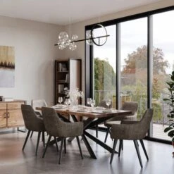 Indus Valley Logan 6 Seater Dining Table With 6 Faux Leather Chairs