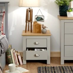 Return - Lancaster 2 Drawer Bedside Table, Grey -Dunelm Shop 30991210 alt02